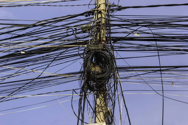 Bird Nest Messy Electricity Post Cable Cambodia — Stock Photo, Image