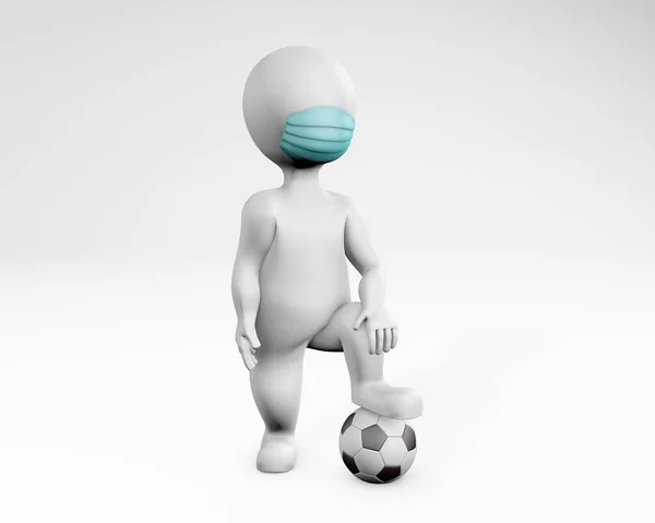 Vette Man Met Een Masker Klaar Voetballen Voetbal Rendering Geïsoleerd — Stockfoto