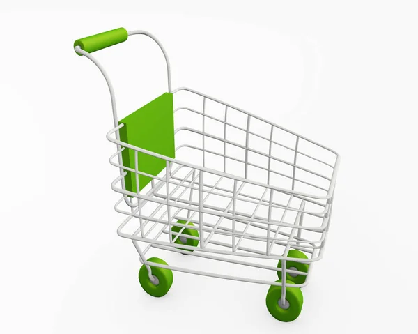 Shopping Cart Green Elements Isolated White Background Rendering — Stock Photo, Image