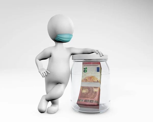 Gordo Homem Com Uma Máscara Economizando Dinheiro Euro Renderização Isolado Imagem De Stock