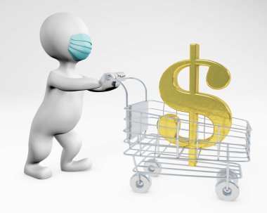 Maskeli şişman bir adam 3 D dolar alıyor.