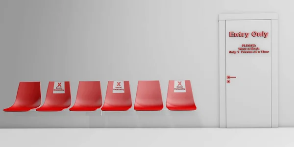 Social Distancing Concept Indoor Public Places Waiting Rooms Rendering — Stock Photo, Image