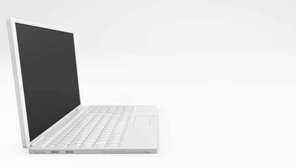 Laptop Beyaz Kenar Görünümü Beyaza Izole Edildi Çevrimiçi Olmak Oluşturma — Stok fotoğraf