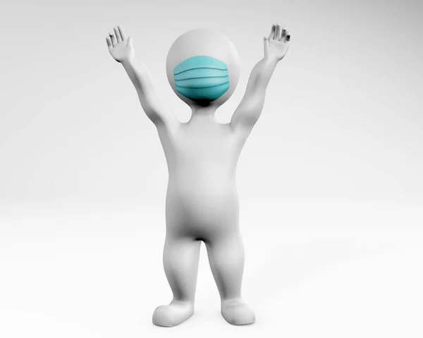 Man Mask Hands Happy Pose Rendering Isolated White — Stock Photo, Image