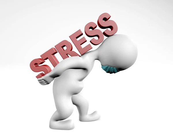 Maskeli bir adam stres yükünü taşıyor. 3D görüntüler beyaz renkte izole edilmiş.