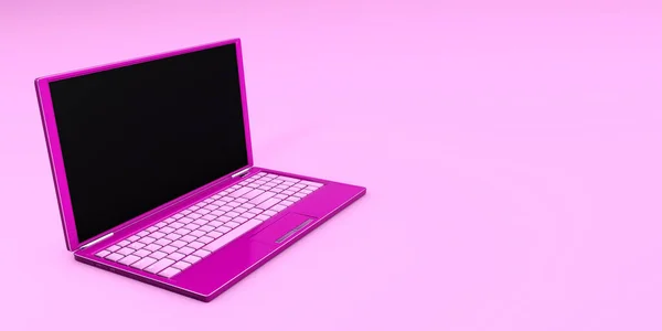 ノートパソコンのクローズアップピンク色オンライン3Dコンセプト3Dレンダリング孤立 — ストック写真