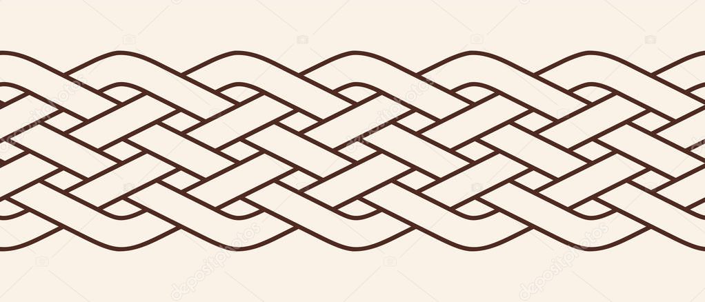 Seamless Celtic national ornament interlaced ribbon isolated on beige background. Element for graphic design.