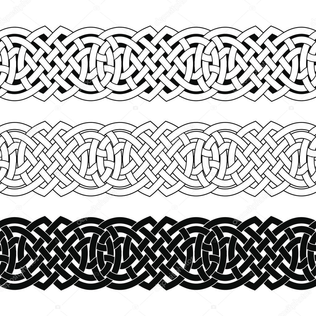 Set of Seamless Celtic national ornament interlaced ribbon isolated on white background. Element for graphic design.