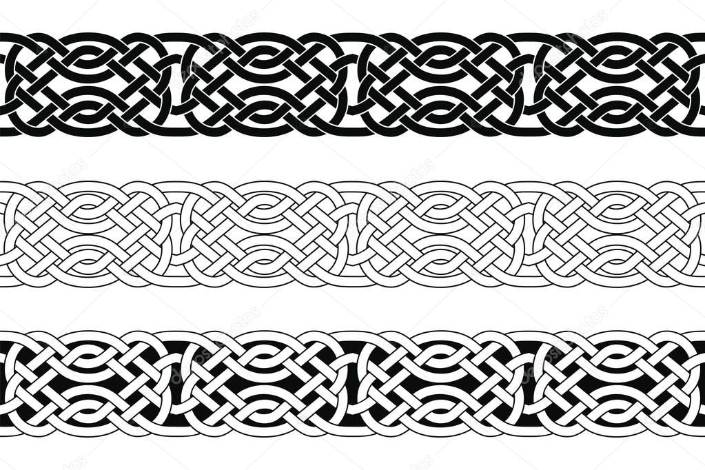 Seamless Celtic national ornament interlaced ribbon isolated on white background. Element for graphic design and tattoo.