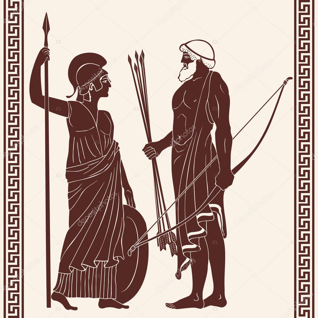 Athena Pallada and Odysseus.