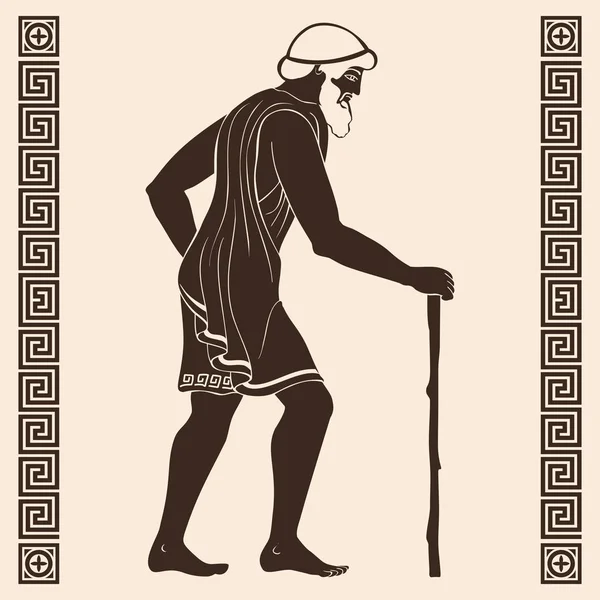 Древний греческий старик с посохом . — стоковый вектор