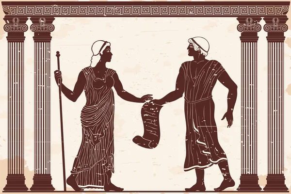 Древнегреческий мужчина и женщина . — стоковый вектор
