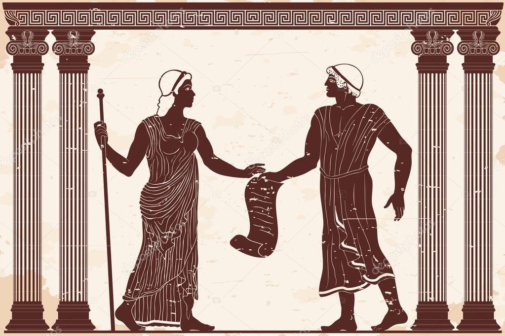 Ancient Greek man and woman.