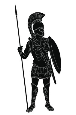 Beyaz arka plan üzerinde izole elinde bir silahla Roma İmparatorluğu'nun savaşçı zırh ve kask.