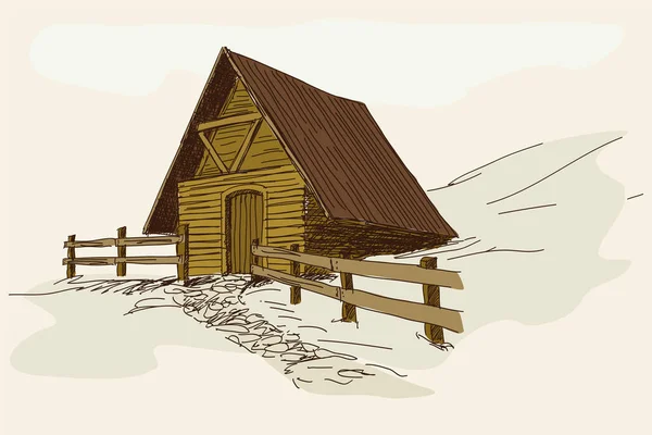 Casa de madera de dos pisos . — Vector de stock