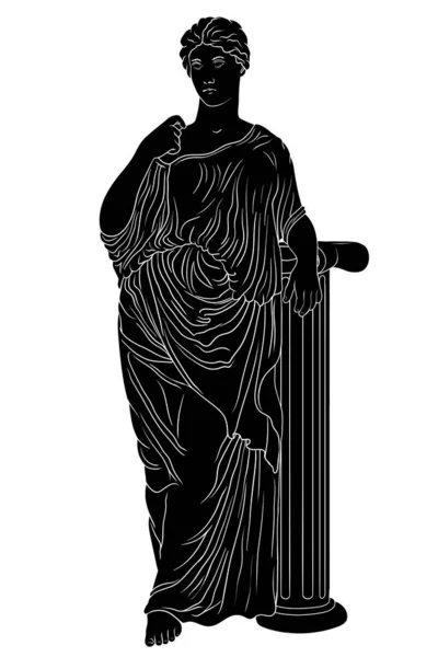Genç Narin Tunik Giymiş Antik Yunan Bir Kadın Mermer Bir — Stok Vektör