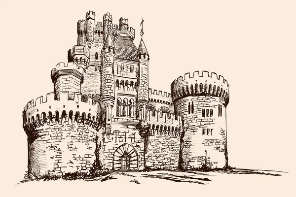 Château Médiéval Pierre Avec Des Tours Sur Plaine — Image vectorielle