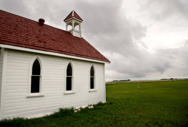 Prairie Burza Chmury Saskatchewan Kanada Lato Wiejskiego Kościoła — Zdjęcie stockowe