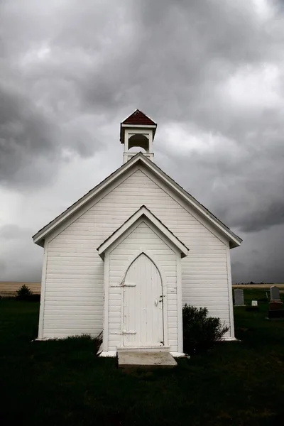 Prairie Storm Clouds Canada Saskatchewan Summer Country Church — Stock Photo, Image