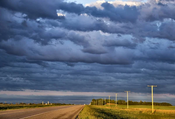 Nuages Tempête Dans Les Prairies Canada Saskatchewan Avertissements Estivaux — Photo