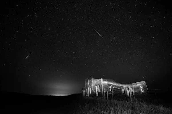 Ghost Town Saskatchewan Noche Tiro Estrellas Senderos — Foto de Stock