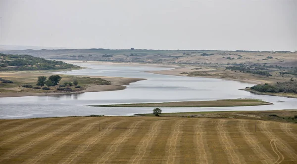 Barrage Gardiner Lac Diefenbaker Déversoir Été Agriculture — Photo