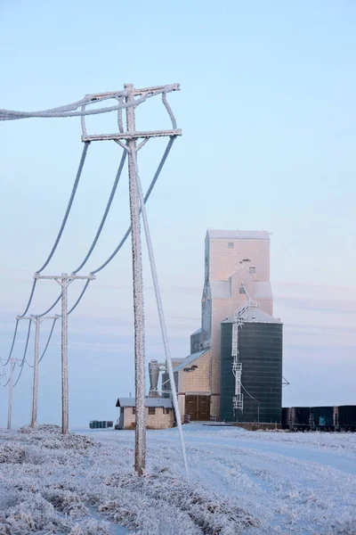 Zimní Mráz Saskatchewan Kanada Led Bouře Power Lines — Stock fotografie
