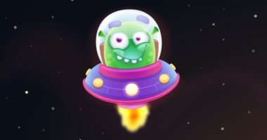 çizgi film uzaylı uçan daire içinde