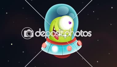 çizgi film uzaylı uçan daire içinde