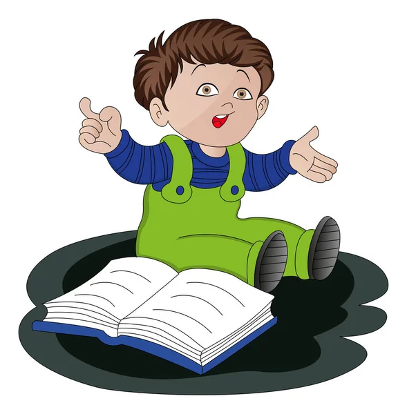 Vector Illustration Confused Little Boy Studying — Stock Vector