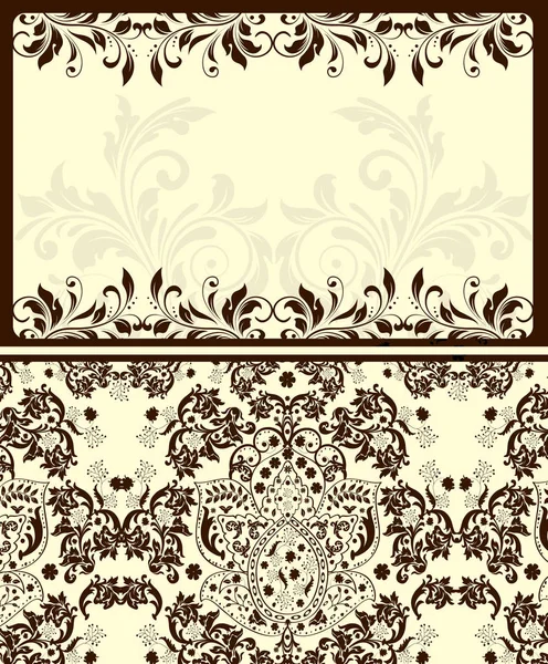 Vintage Invitation Card Ornate Elegant Abstract Floral Design Brown Gray — Stock Vector