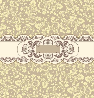 Süslü, zarif, soyut çiçek desenli bir davetiye kartı. Vektör illüstrasyonu.