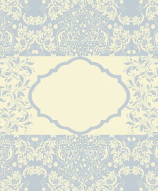 Vintage Davetiyeli süslü zarif soyut çiçek tasarım, uçuk mavi ve soluk sarı. Vektör çizim.