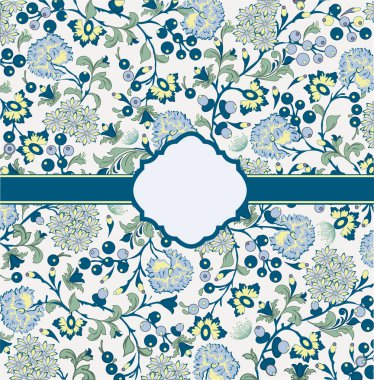 Süslü, zarif, soyut çiçek desenli bir davetiye kartı. Vektör illüstrasyonu.