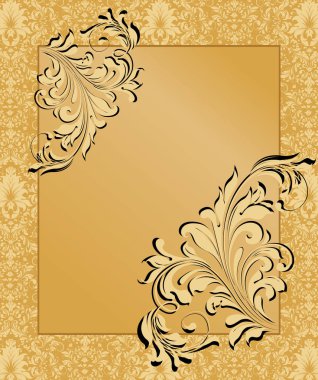 Vintage Davetiyeli süslü zarif soyut çiçek tasarım, kare safran sarı zemin üzerine hafif sarı çiçekler. Vektör çizim.