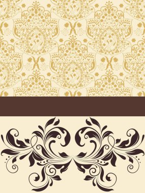 Vintage Davetiyeli süslü zarif soyut çiçek tasarım, soluk sarı kahverengi. Vektör çizim.