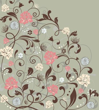 Süslü, zarif, soyut çiçek desenli bir davetiye kartı. Vektör illüstrasyonu.