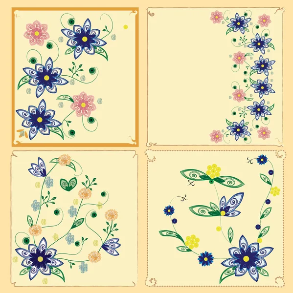 Ensemble Quatre Cartes Avec Fond Floral — Image vectorielle