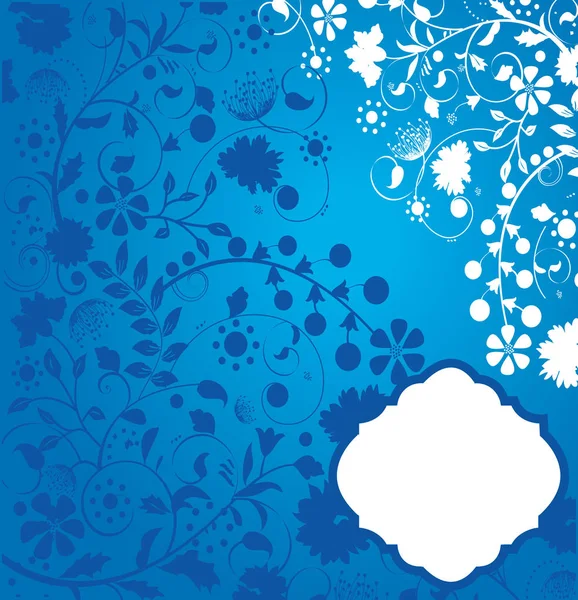 華やかなエレガントなレトロな抽象的な花柄 青と白のビンテージの招待状 ベクトル図 — ストックベクタ