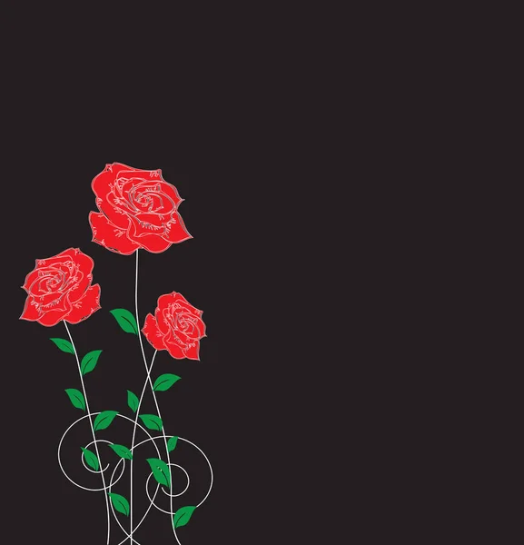 ブラックのエレガントな抽象の花デザイン 赤いバラの花でビンテージの招待状 ベクトル図 — ストックベクタ