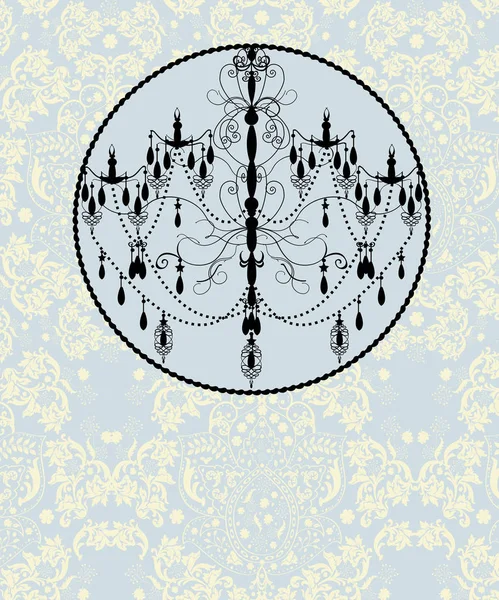 复古邀请卡与华丽典雅的抽象花卉设计 黑色的浅蓝色和黄色的吊灯 矢量插图 — 图库矢量图片