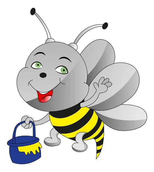 Vector Illustration Happy Honeybee Carrying Honey Container — Stock Vector
