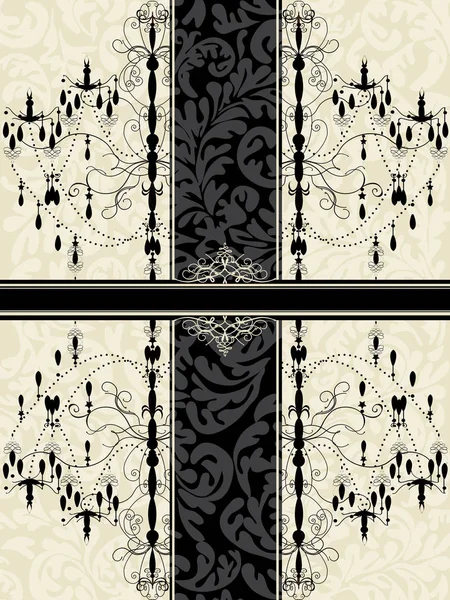 Вінтажна Листівка Запрошення Витонченим Елегантним Абстрактним Квітковим Дизайном Чорна Люстра — стоковий вектор