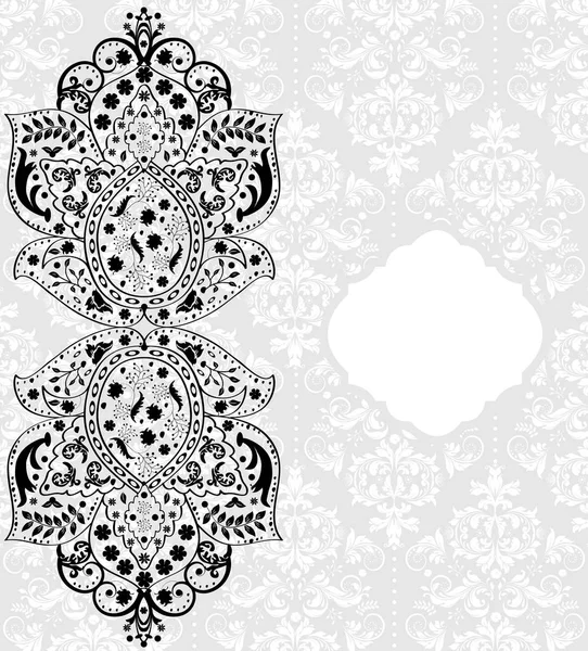 華やかなエレガントな抽象的な花柄のデザインで グレーと白の上に黒のビンテージの招待状 ベクトル図 — ストックベクタ