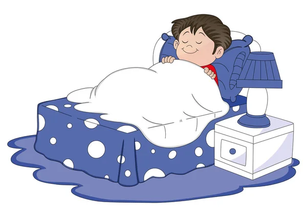 Vektorillustration Eines Jungen Der Bett Schläft — Stockvektor