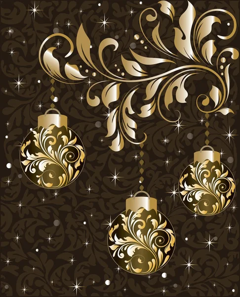 Vintage Christmas Card Ornate Elegant Abstract Floral Design Shining Gold — Stock Vector