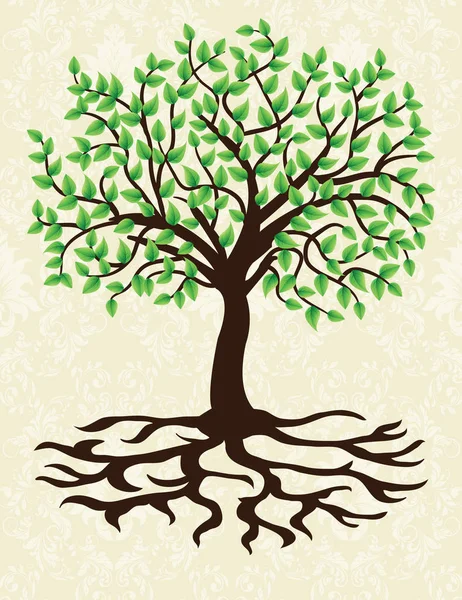 Eleganter Abstrakter Grüner Baum Mit Wurzeldesign Vektorillustration — Stockvektor