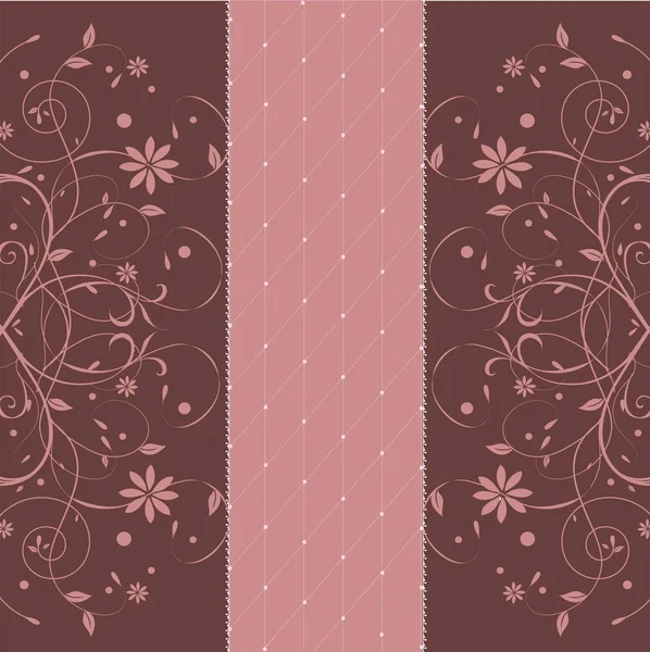 Vintage Invitation Card Elegant Retro Floral Design Pink Flowers Brown — Stock Vector