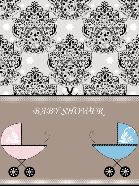 Vintage Baby Shower Invitation Card Ornate Elegant Abstract Floral Design — Stock Vector