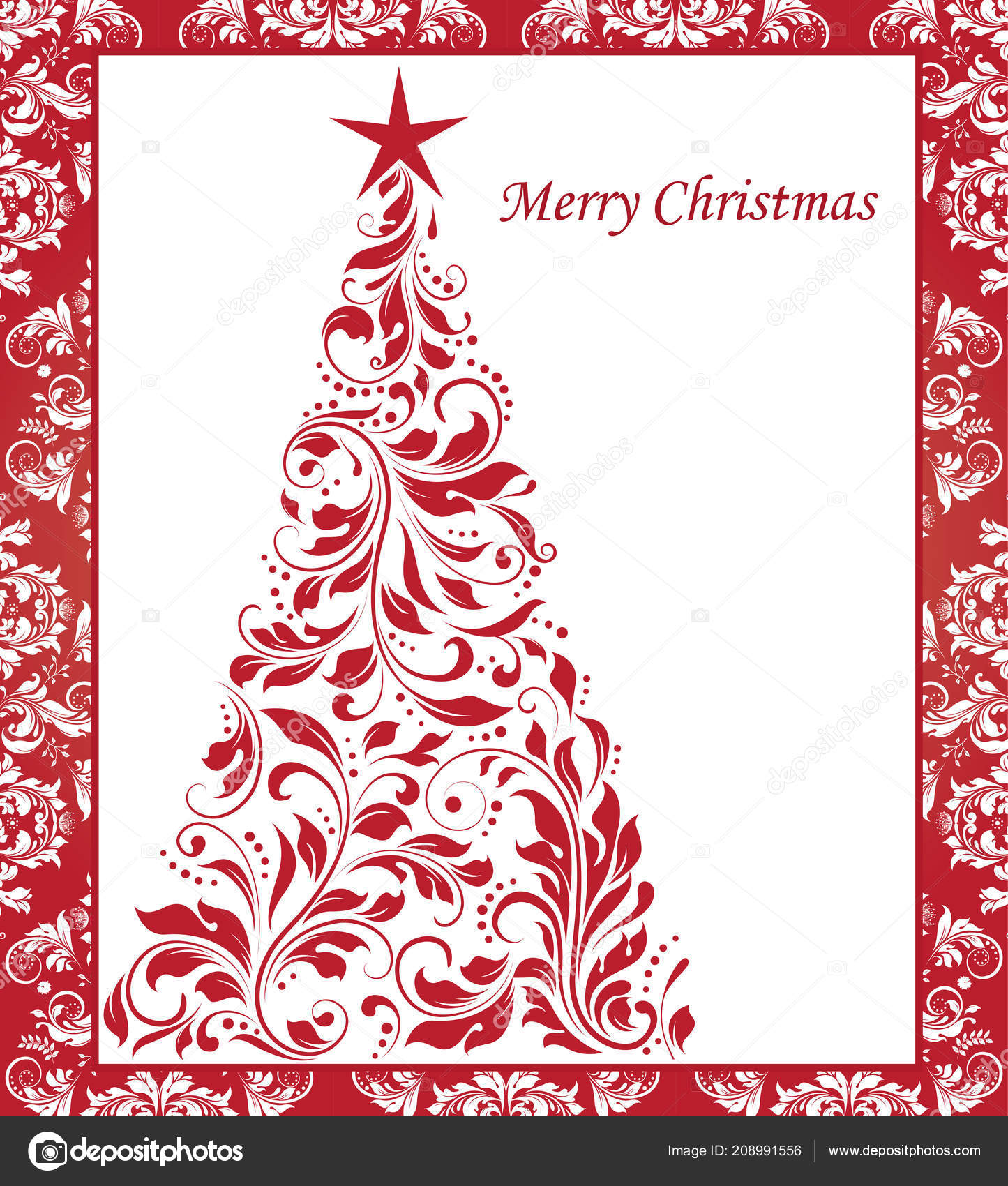 Vintage Christmas Card Ornate Elegant Abstract Floral Design Red White Stock Vector C Morphart 208991556